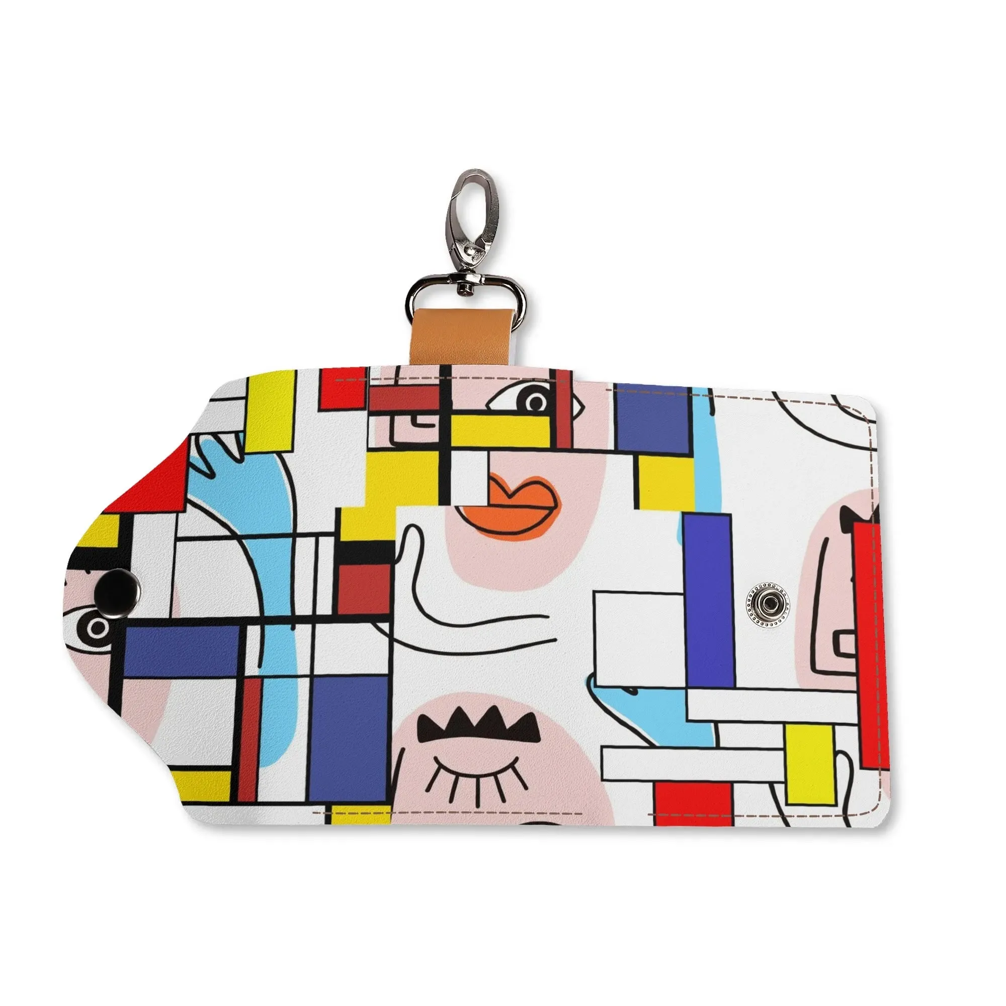 Mondrian Boho Evil Eye Patchwork Keychain Pouch