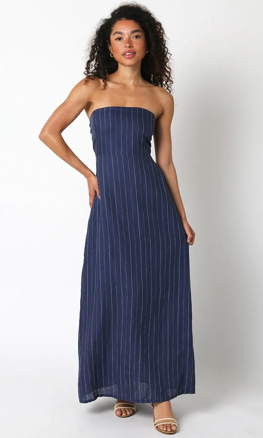 NEW!! Olivia Navy Linen Pinstripe Dress