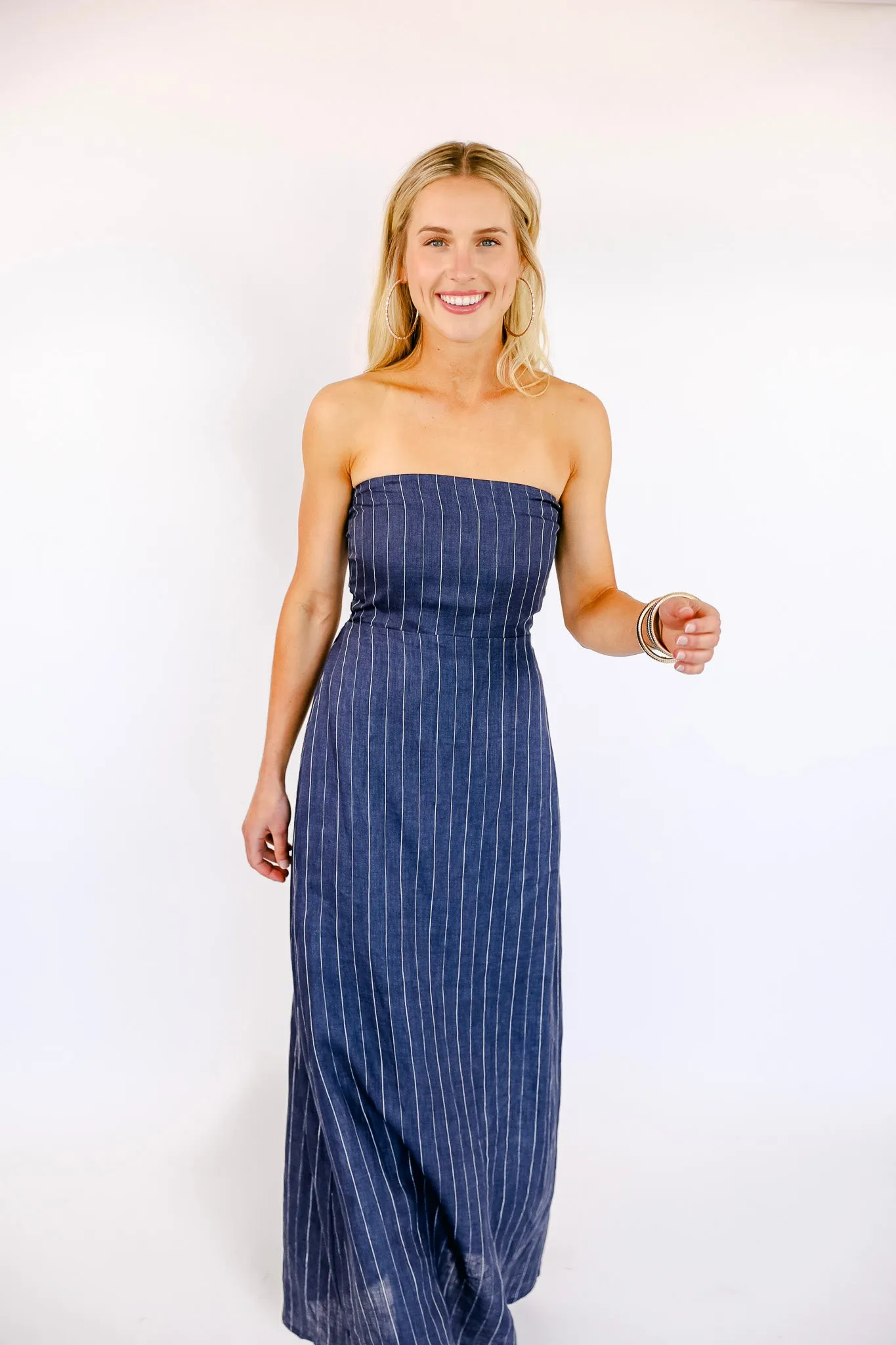 NEW!! Olivia Navy Linen Pinstripe Dress