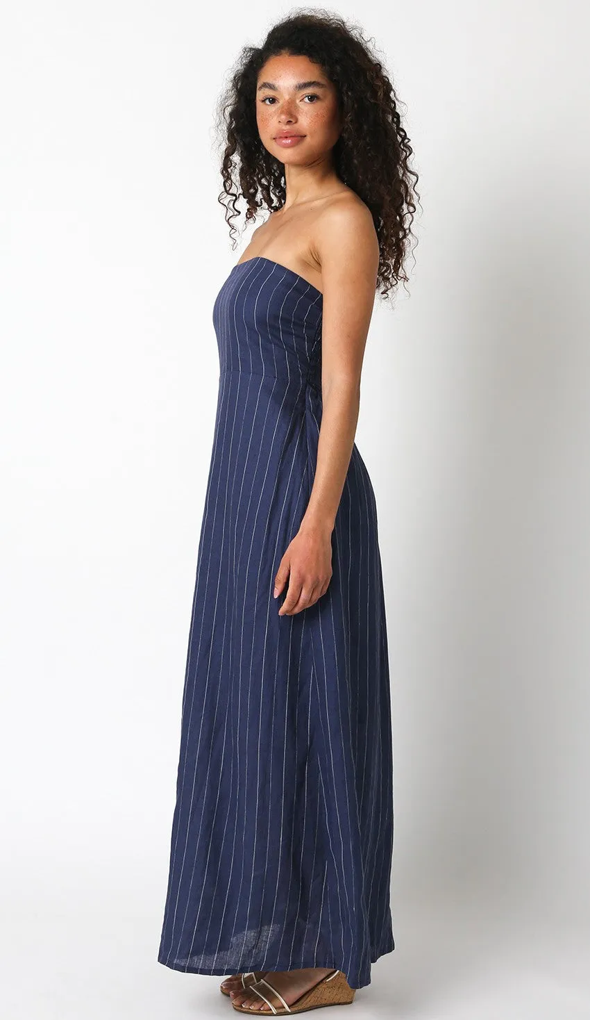 NEW!! Olivia Navy Linen Pinstripe Dress