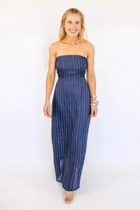 NEW!! Olivia Navy Linen Pinstripe Dress