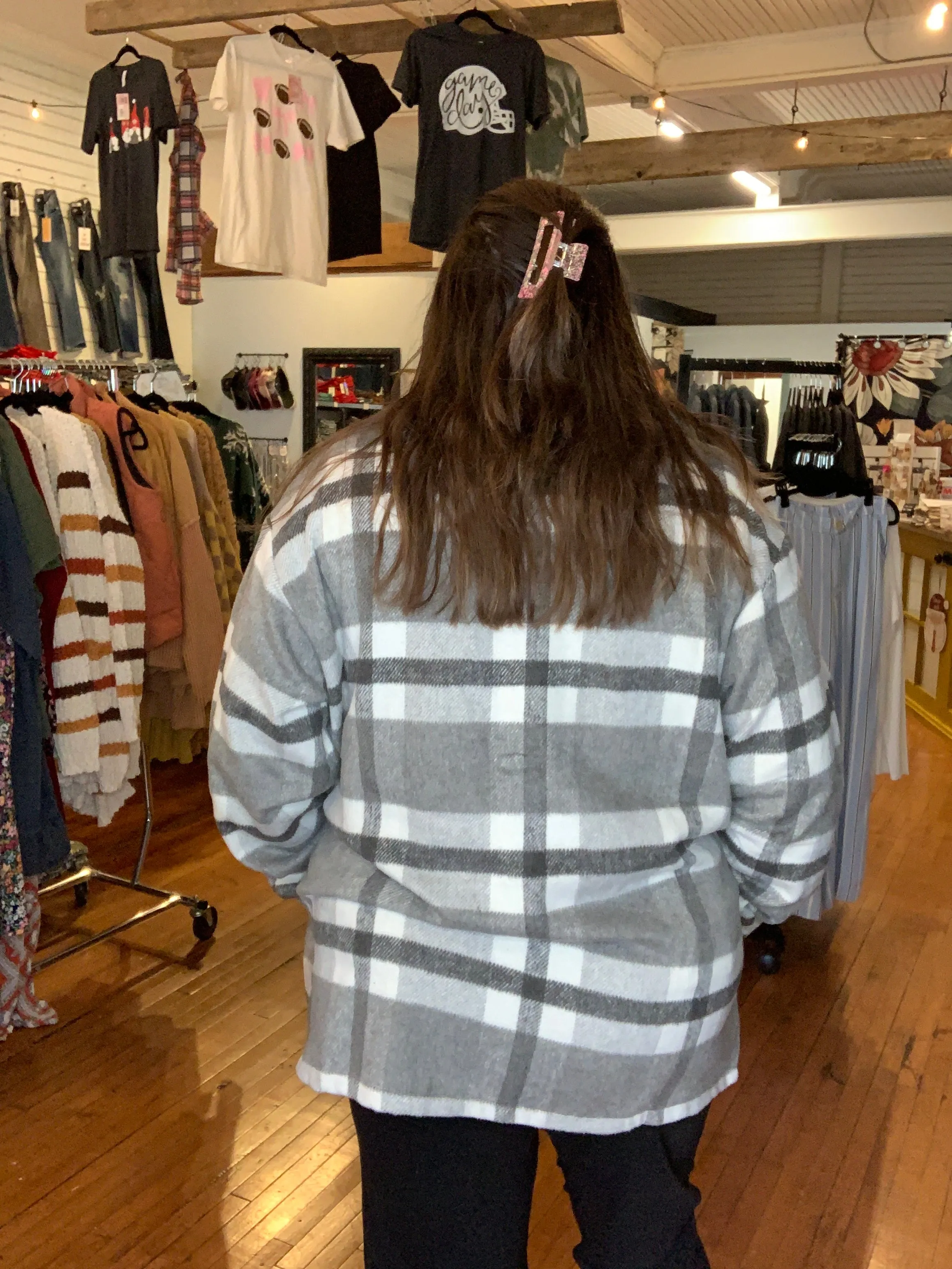Norah Plaid Shacket - Classic Grey and White