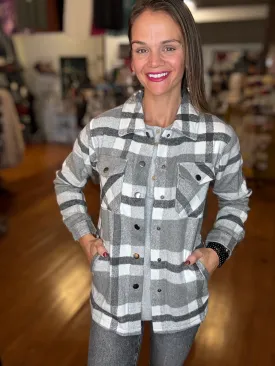 Norah Plaid Shacket - Classic Grey and White
