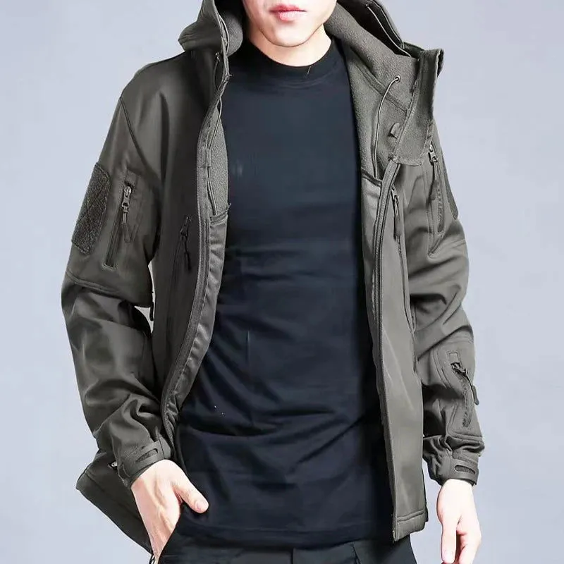 Outdoor Soft Shell Stormsuit Men's Autumn And Winter Plush Warm Coat Mountaineering Waterproof And Windproof Ski Cycling Suit