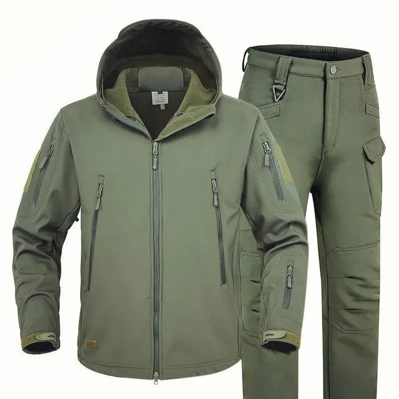 Outdoor Soft Shell Stormsuit Men's Autumn And Winter Plush Warm Coat Mountaineering Waterproof And Windproof Ski Cycling Suit