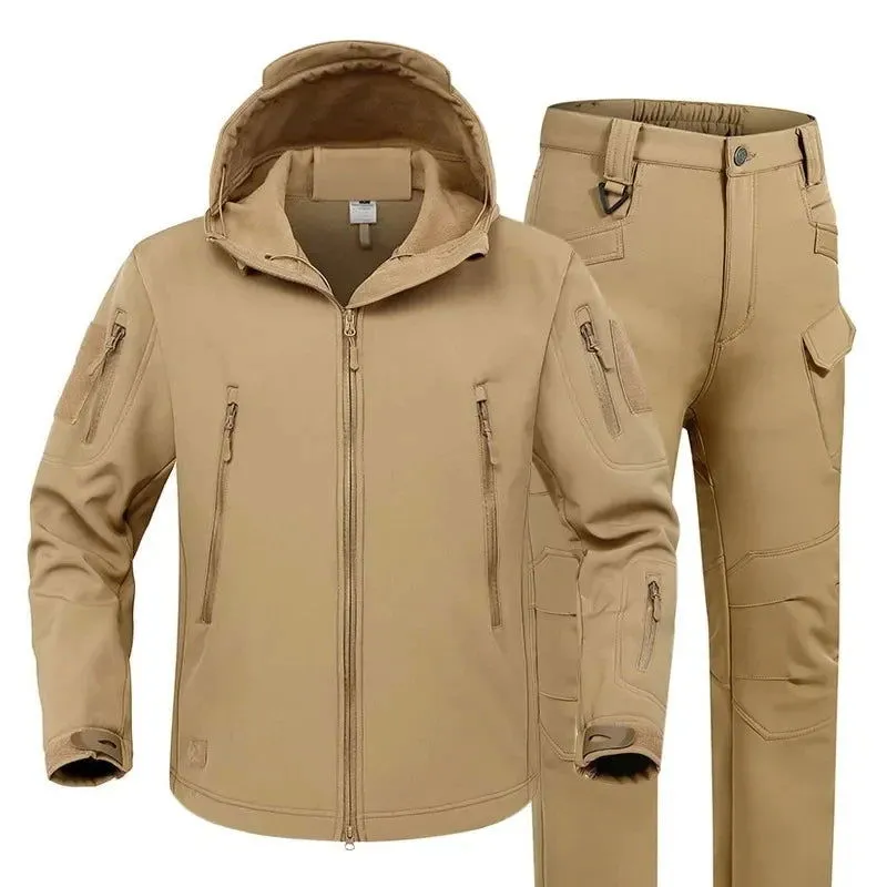 Outdoor Soft Shell Stormsuit Men's Autumn And Winter Plush Warm Coat Mountaineering Waterproof And Windproof Ski Cycling Suit