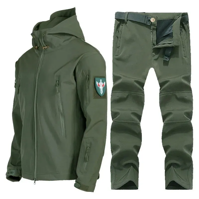 Outdoor Soft Shell Stormsuit Men's Autumn And Winter Plush Warm Coat Mountaineering Waterproof And Windproof Ski Cycling Suit