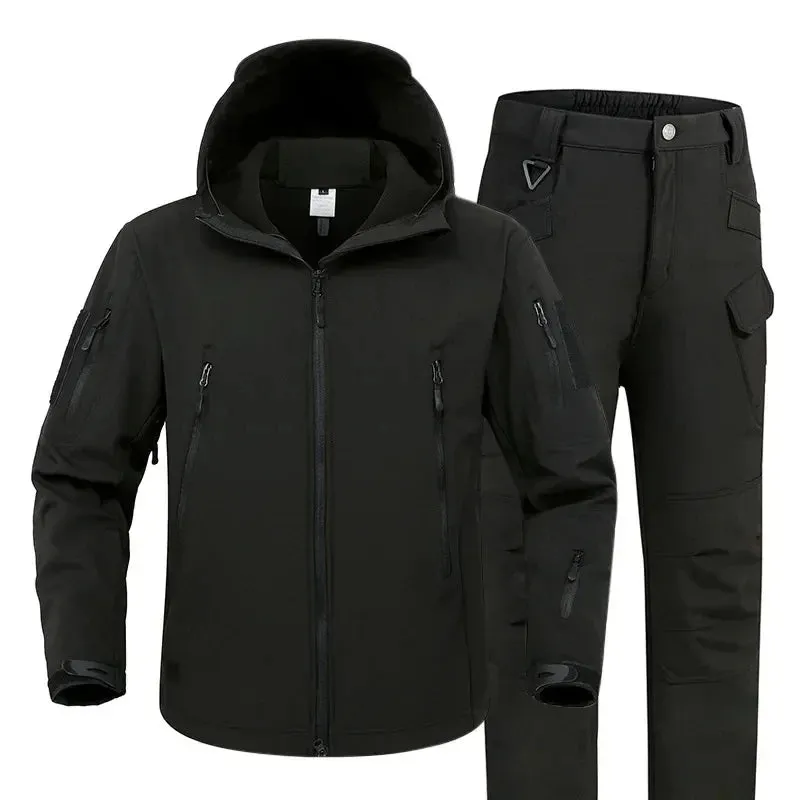 Outdoor Soft Shell Stormsuit Men's Autumn And Winter Plush Warm Coat Mountaineering Waterproof And Windproof Ski Cycling Suit