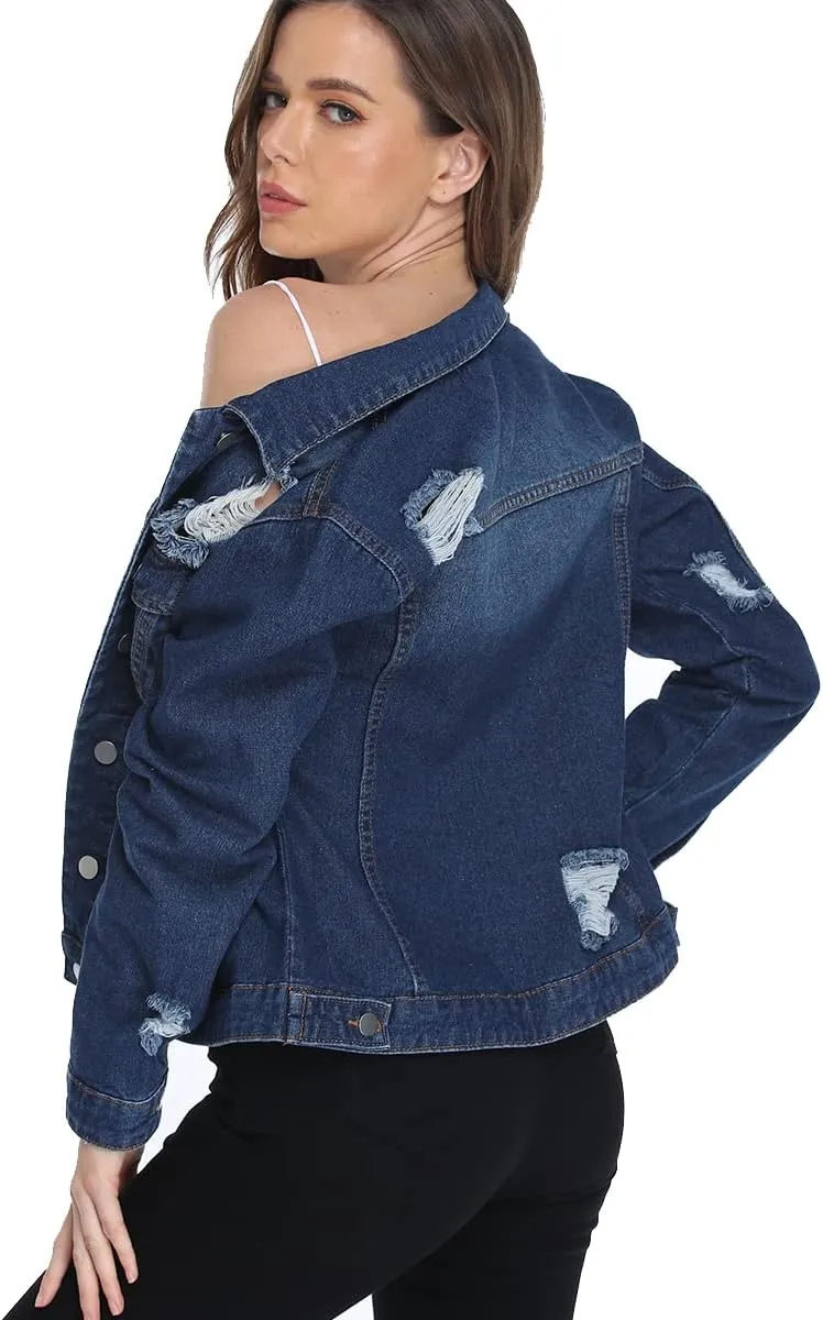 PEIQI Classic Jean Jacket for Women Basic Long Sleeve Button Down Denim Jackets
