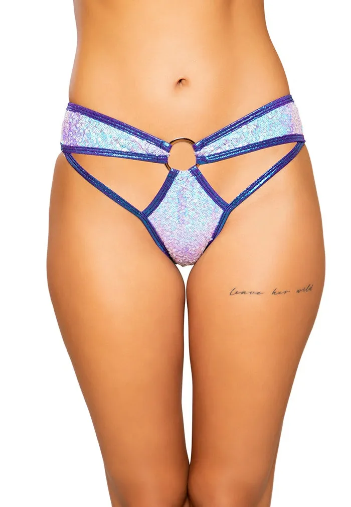 Pink And Blue Hologram Sequin Shorts With Ring Detail