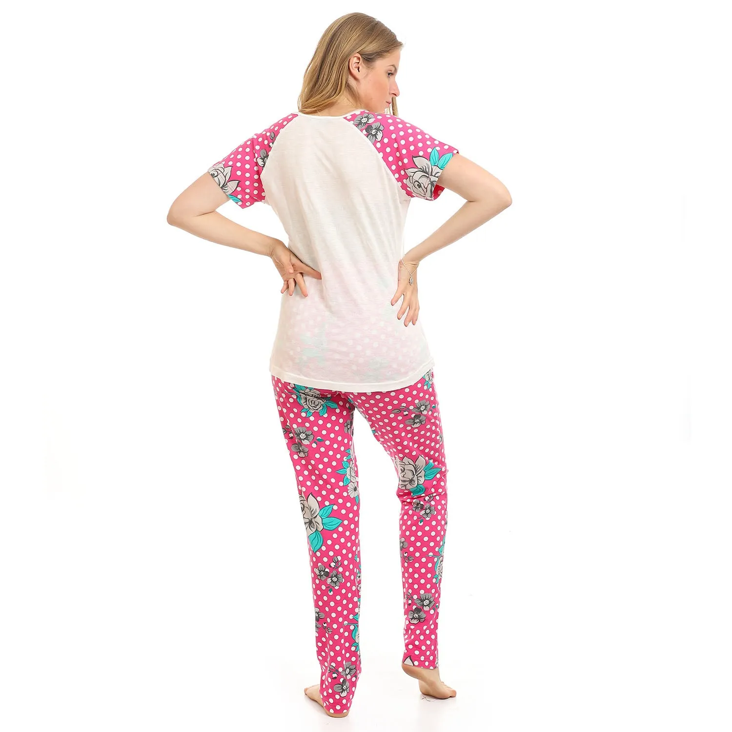 Polka Dots With Floral Summer Pajama Set - Kady