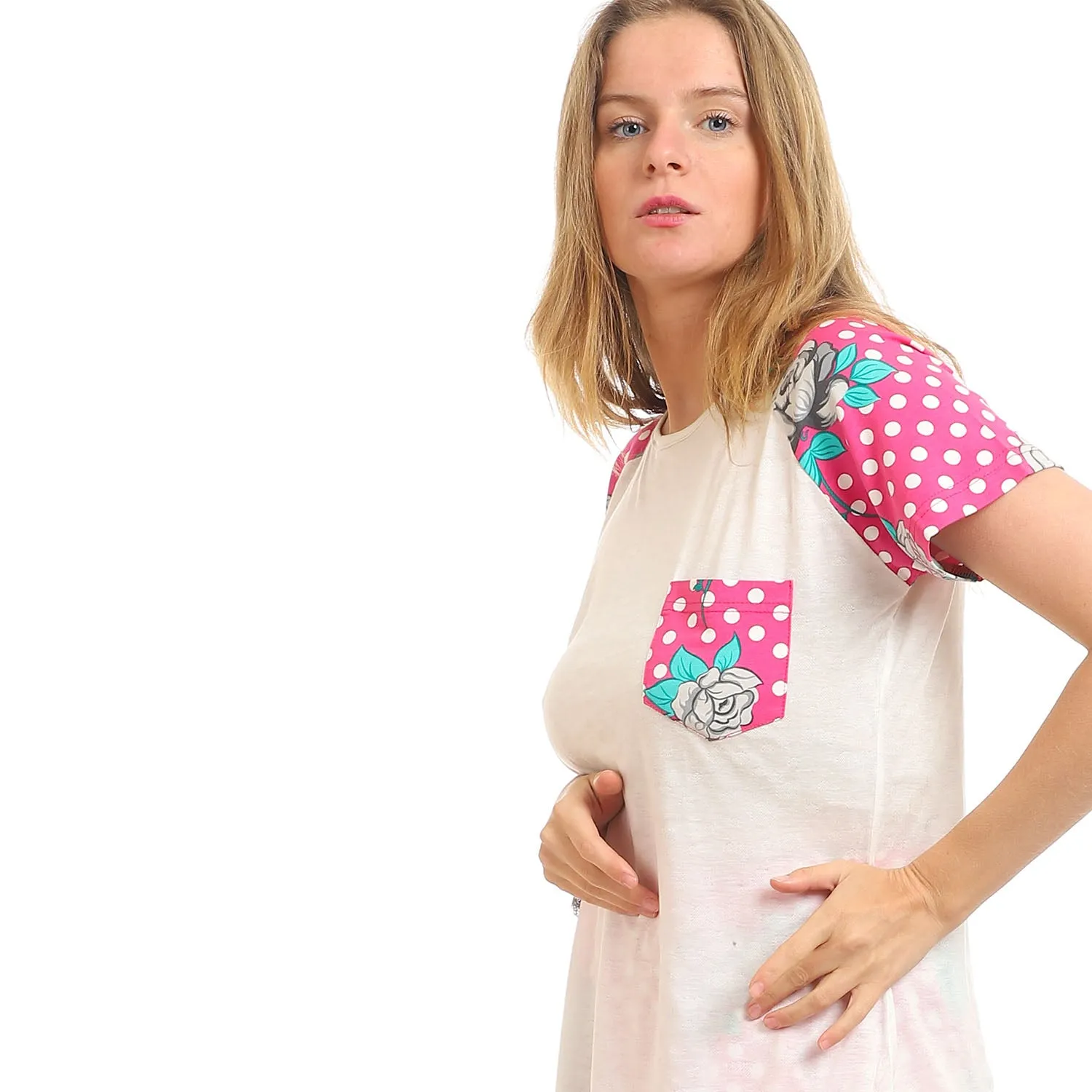 Polka Dots With Floral Summer Pajama Set - Kady