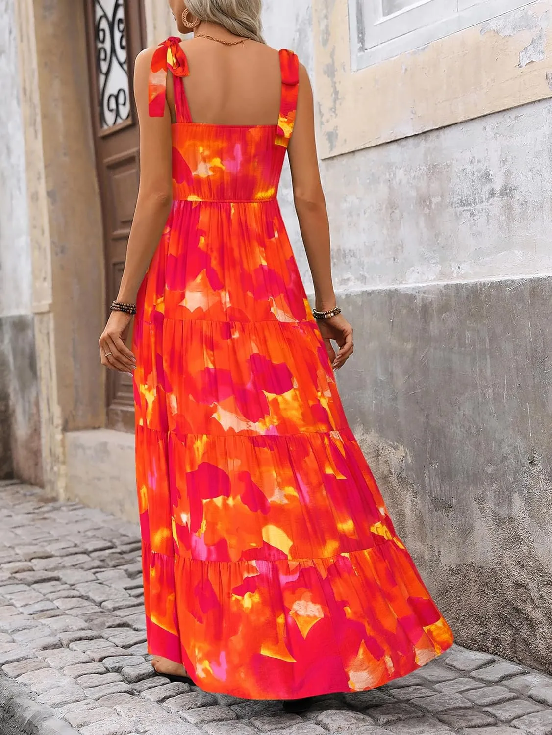 PRETTYGARDEN Womens Dresses 2025 Summer Sleeveless Maxi Dress Square Neck Floral Spaghetti Strap Aline Flowy Beach Long Dress