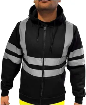 Reflective Safety Jacket for Men High Visibility Work Bomber Coats High Vis Construction Zipper Hoodies Sweatshirt