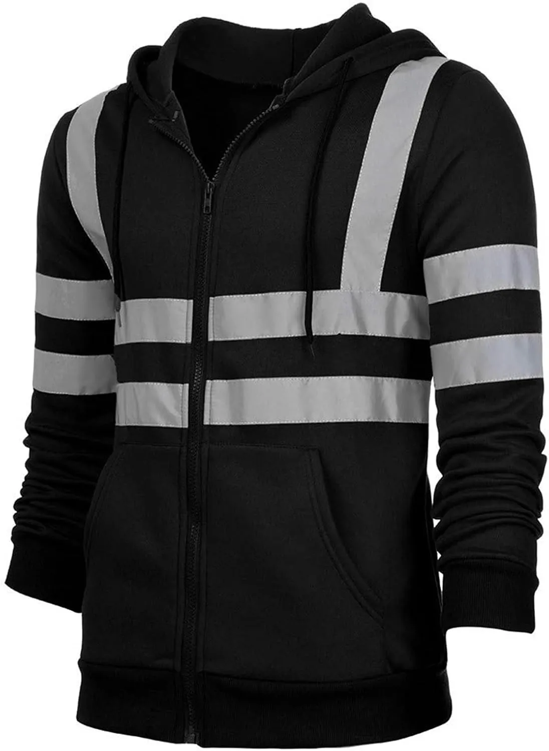 Reflective Safety Jacket for Men High Visibility Work Bomber Coats High Vis Construction Zipper Hoodies Sweatshirt
