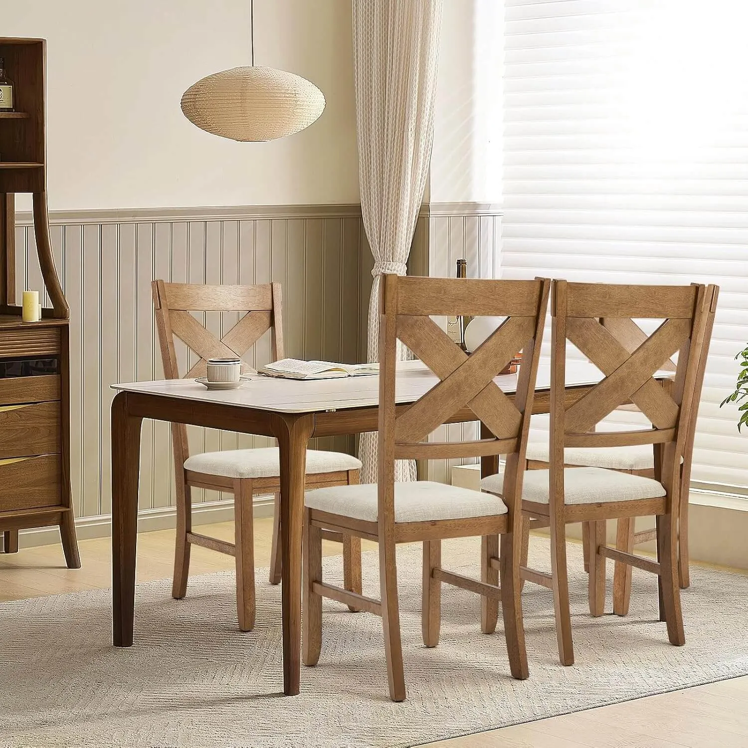 Rustic Farmhouse 19" Upholstered Barstool, Solid Wood Dining Chairs Set of 2 for Kitchen and Dining Room, Natural Oak Wood