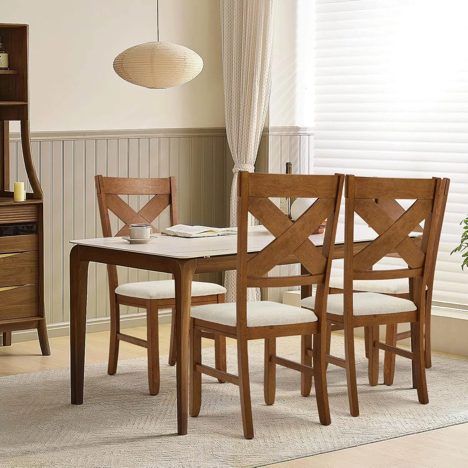 Rustic Farmhouse 19" Upholstered Barstool, Solid Wood Dining Chairs Set of 2 for Kitchen and Dining Room, Walnut