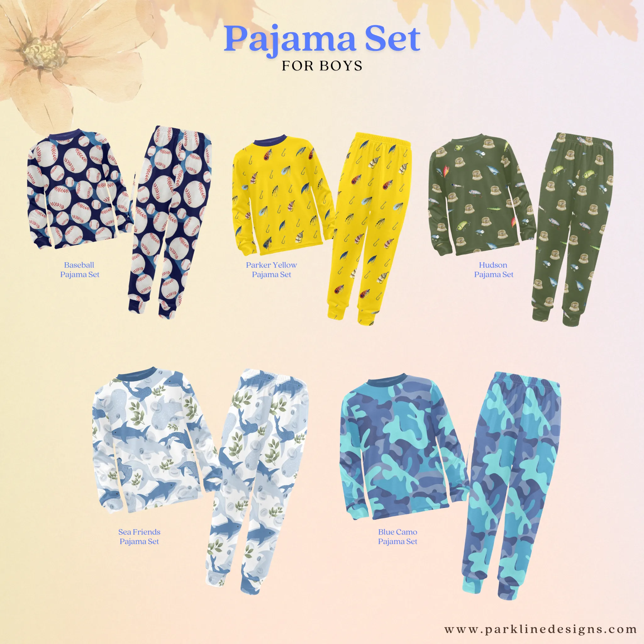 Sail Boat Boys' Pajama Set | Crew Neck Long Pajama Set | Soft Long Sleeve Sleepwear for Lounging and Relaxing