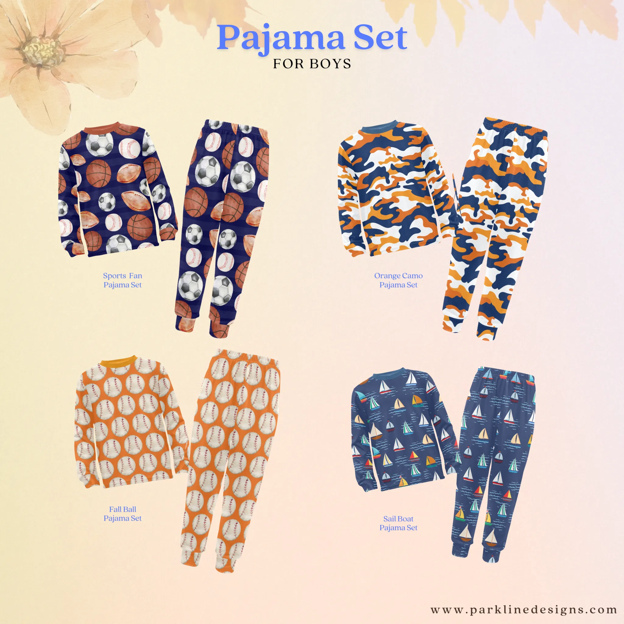 Sail Boat Boys' Pajama Set | Crew Neck Long Pajama Set | Soft Long Sleeve Sleepwear for Lounging and Relaxing