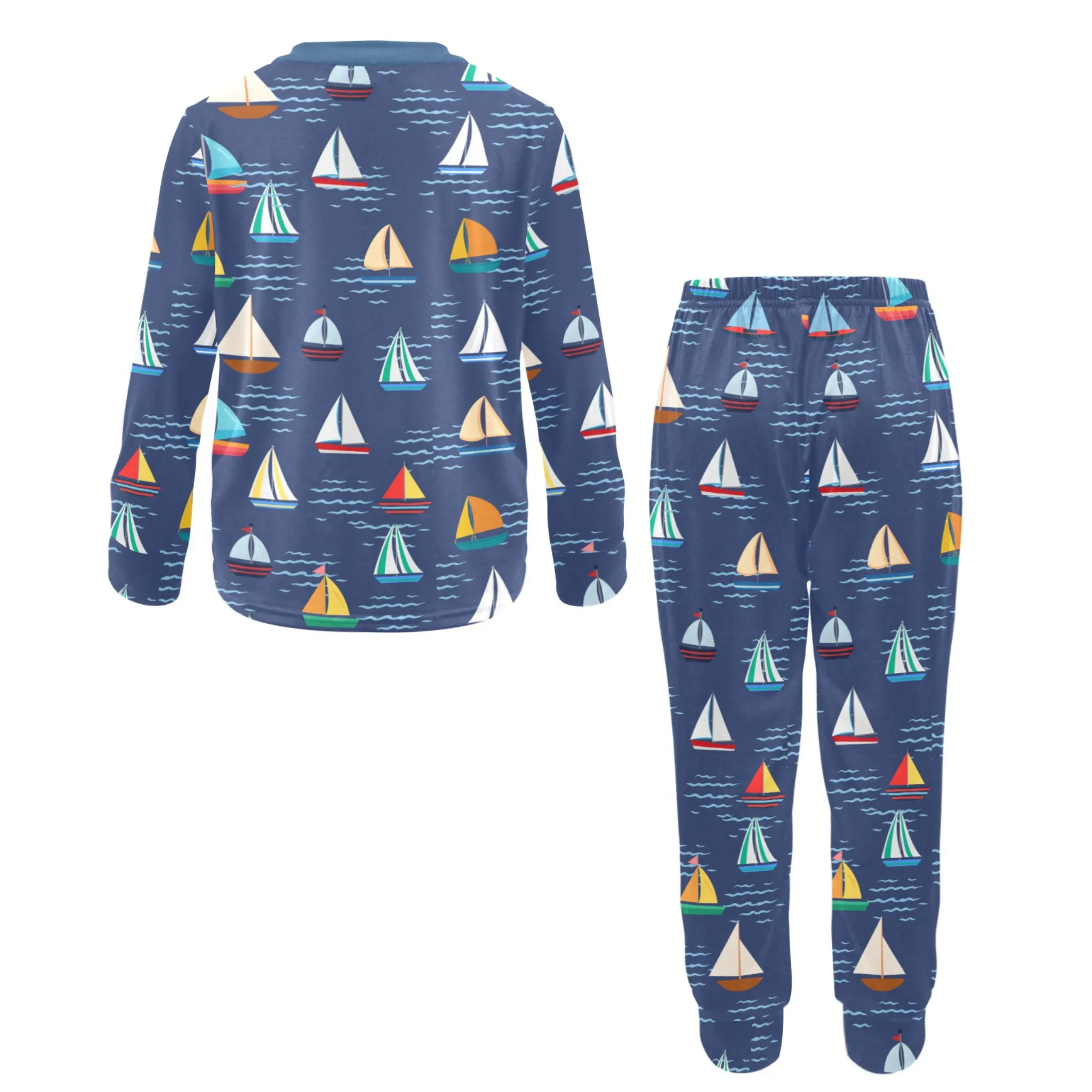Sail Boat Boys' Pajama Set | Crew Neck Long Pajama Set | Soft Long Sleeve Sleepwear for Lounging and Relaxing