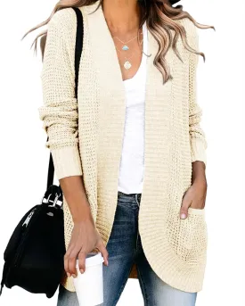 Saodimallsu Womens Loose Open Front Cardigan Long Sleeve Casual Lightweight Soft Knit Sweaters Coat with Pockets