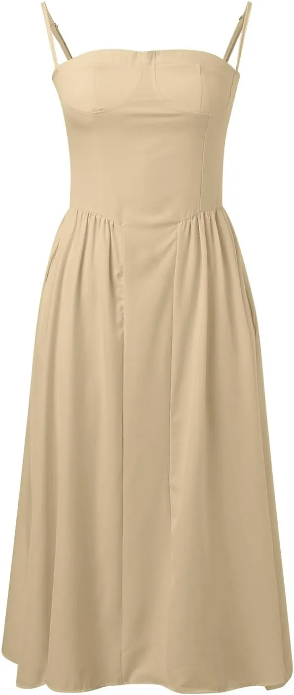 Summer Maxi Dresses for Women 2025 Loose Sleeveless Sundress Spaghetti Strap A-Line Flowy Vacation Maxi Long Dress