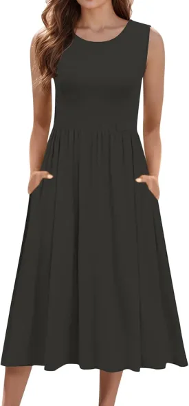 Summer Maxi Dresses for Women 2025 Sleeveless Deep V Neck Long Dresses Loose Plain Maxi Casual Vacation Dress