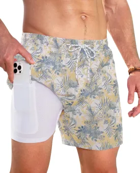 Swim Trunks Mens 5 Inch Inseam Compression Liner Short Men Bathing Suit Lined Swimming Shorts Men's Swim Suits