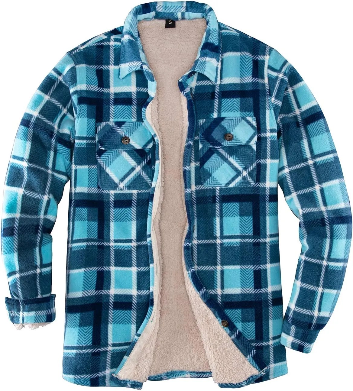 ThCreasa Womens Sherpa Fleece Lined Flannel Shirt Jacket Warm Button Up Plaid Shirt Jac (Sherpa Fleece Throughout)