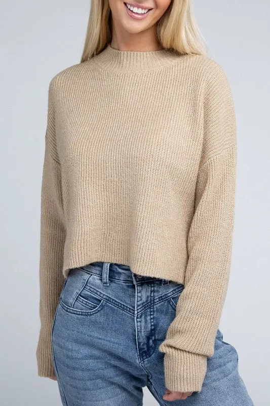Trendy & Relaxed Khaki Knit Long Sleeve Top