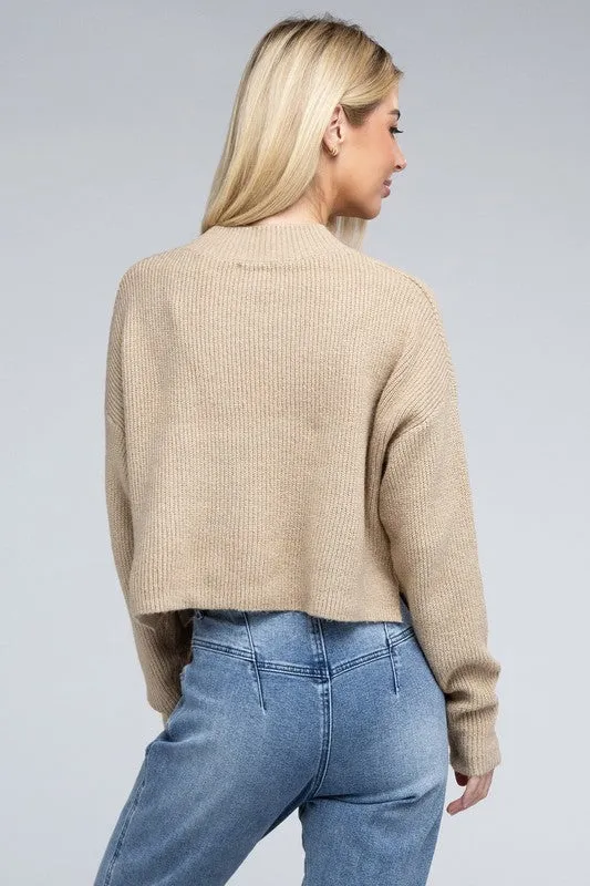 Trendy & Relaxed Khaki Knit Long Sleeve Top