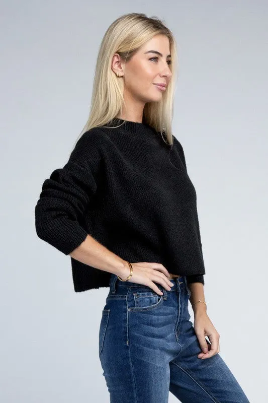 Trendy & Relaxed Khaki Knit Long Sleeve Top