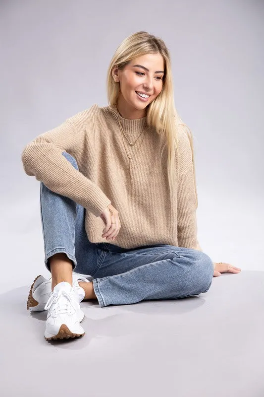 Trendy & Relaxed Khaki Knit Long Sleeve Top