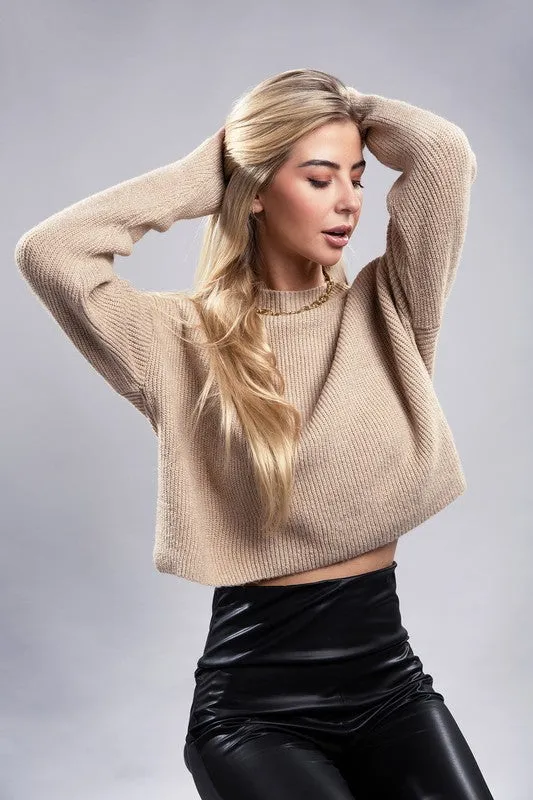 Trendy & Relaxed Khaki Knit Long Sleeve Top