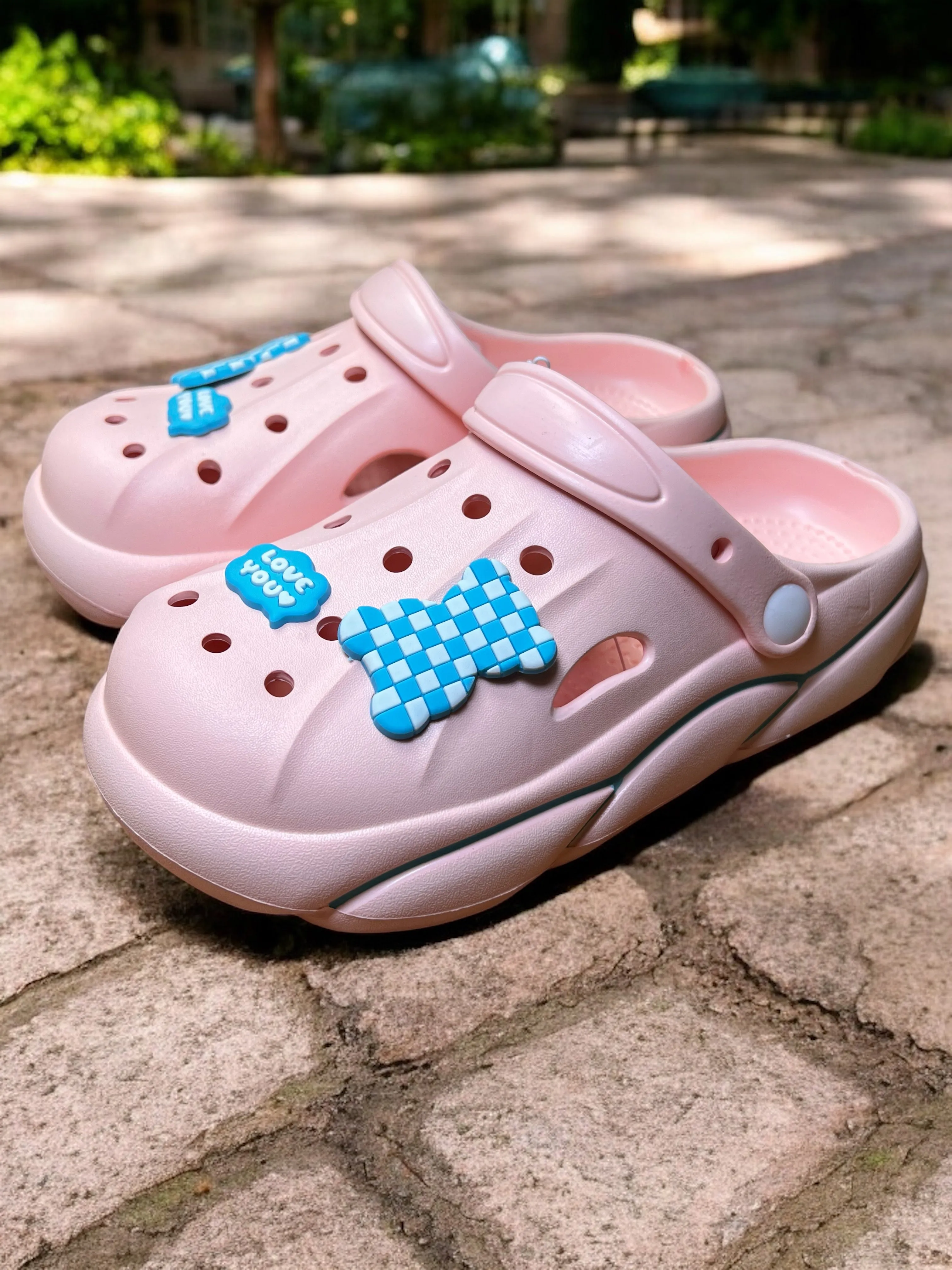 Trendy Slip-On Crocs with Checkerboard Charm and “Love You” Accent