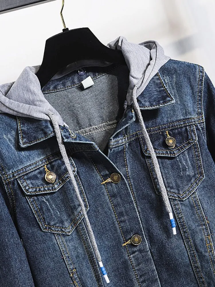 Winter Women Jean Jacket Pockets Button Soft Hooded Warm Outerwear Hooded Fashion Slim Denim Coats Female