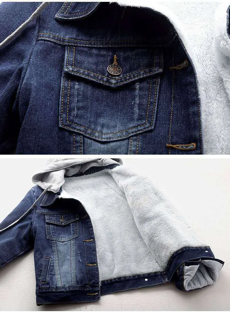 Winter Women Jean Jacket Pockets Button Soft Hooded Warm Outerwear Hooded Fashion Slim Denim Coats Female