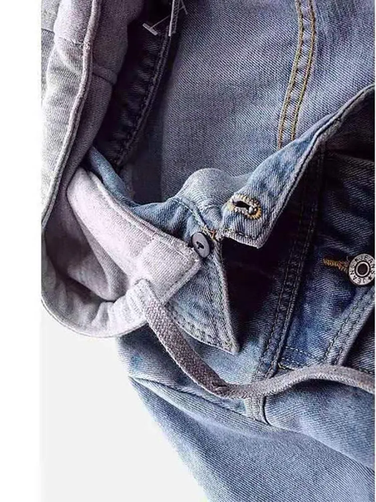 Winter Women Jean Jacket Pockets Button Soft Hooded Warm Outerwear Hooded Fashion Slim Denim Coats Female
