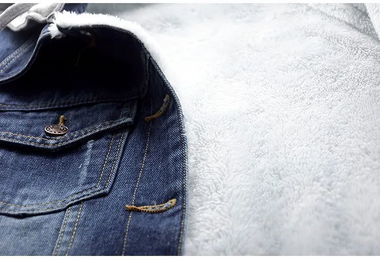 Winter Women Jean Jacket Pockets Button Soft Hooded Warm Outerwear Hooded Fashion Slim Denim Coats Female