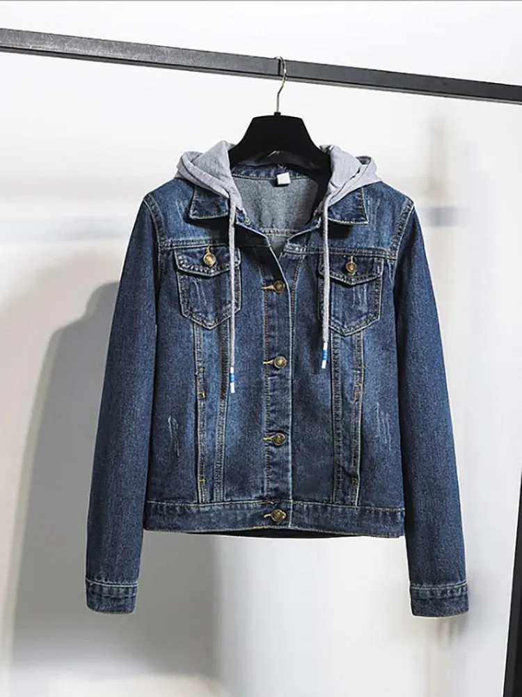Winter Women Jean Jacket Pockets Button Soft Hooded Warm Outerwear Hooded Fashion Slim Denim Coats Female