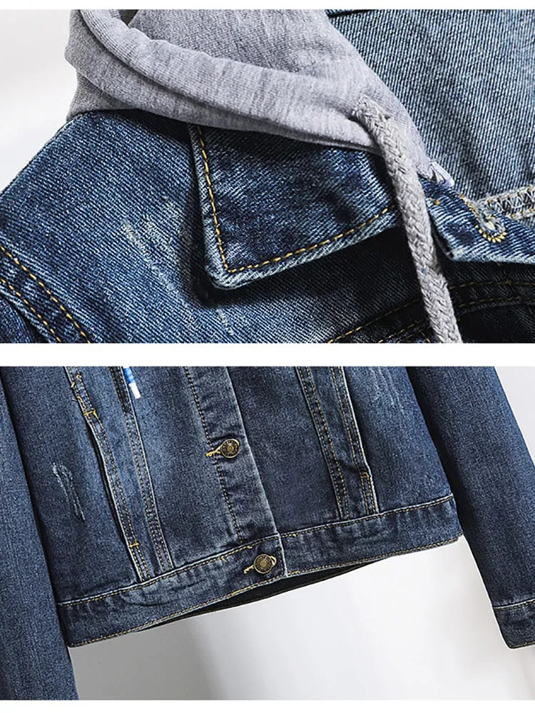 Winter Women Jean Jacket Pockets Button Soft Hooded Warm Outerwear Hooded Fashion Slim Denim Coats Female