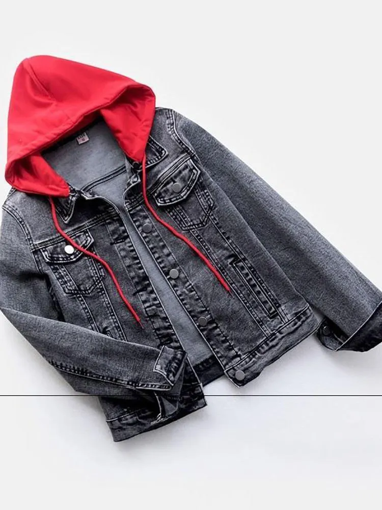 Winter Women Jean Jacket Pockets Button Soft Hooded Warm Outerwear Hooded Fashion Slim Denim Coats Female