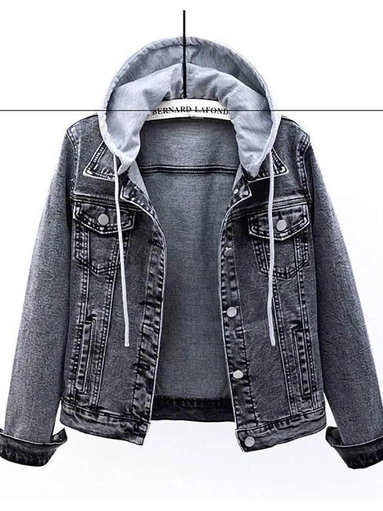 Winter Women Jean Jacket Pockets Button Soft Hooded Warm Outerwear Hooded Fashion Slim Denim Coats Female