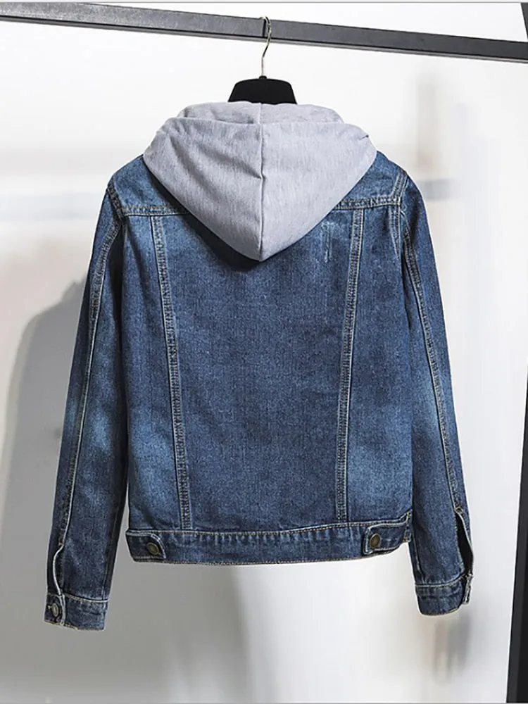Winter Women Jean Jacket Pockets Button Soft Hooded Warm Outerwear Hooded Fashion Slim Denim Coats Female