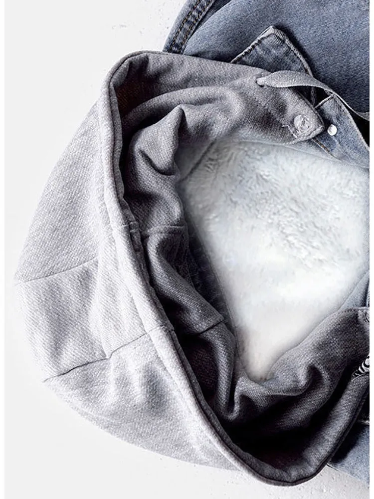 Winter Women Jean Jacket Pockets Button Soft Hooded Warm Outerwear Hooded Fashion Slim Denim Coats Female