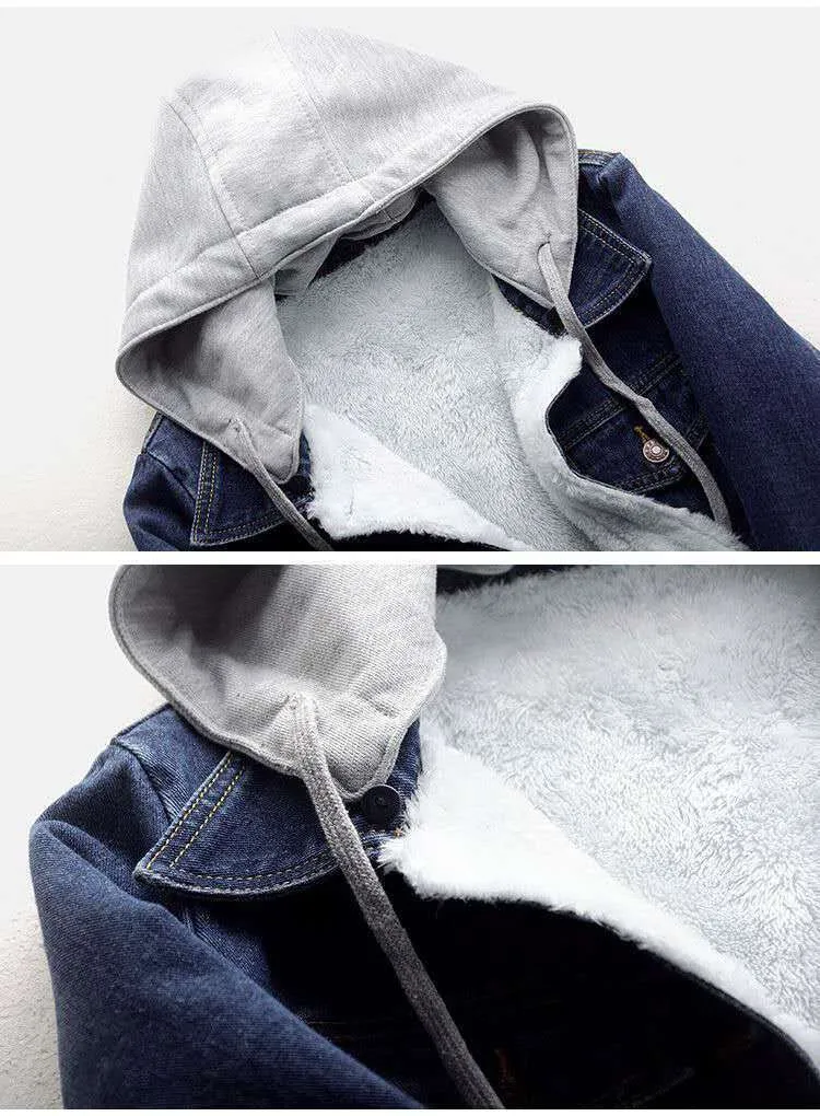 Winter Women Jean Jacket Pockets Button Soft Hooded Warm Outerwear Hooded Fashion Slim Denim Coats Female