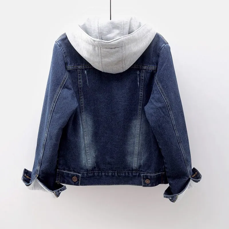 Winter Women Jean Jacket Pockets Button Soft Hooded Warm Outerwear Hooded Fashion Slim Denim Coats Female