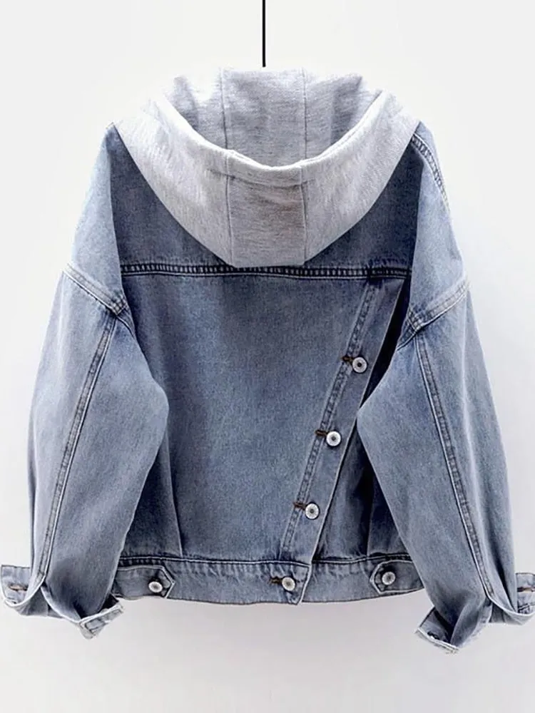 Winter Women Jean Jacket Pockets Button Soft Hooded Warm Outerwear Hooded Fashion Slim Denim Coats Female