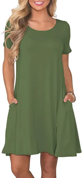 WNEEDU Women's Summer Casual T Shirt Dresses Short Sleeve Swing Dress with Pockets