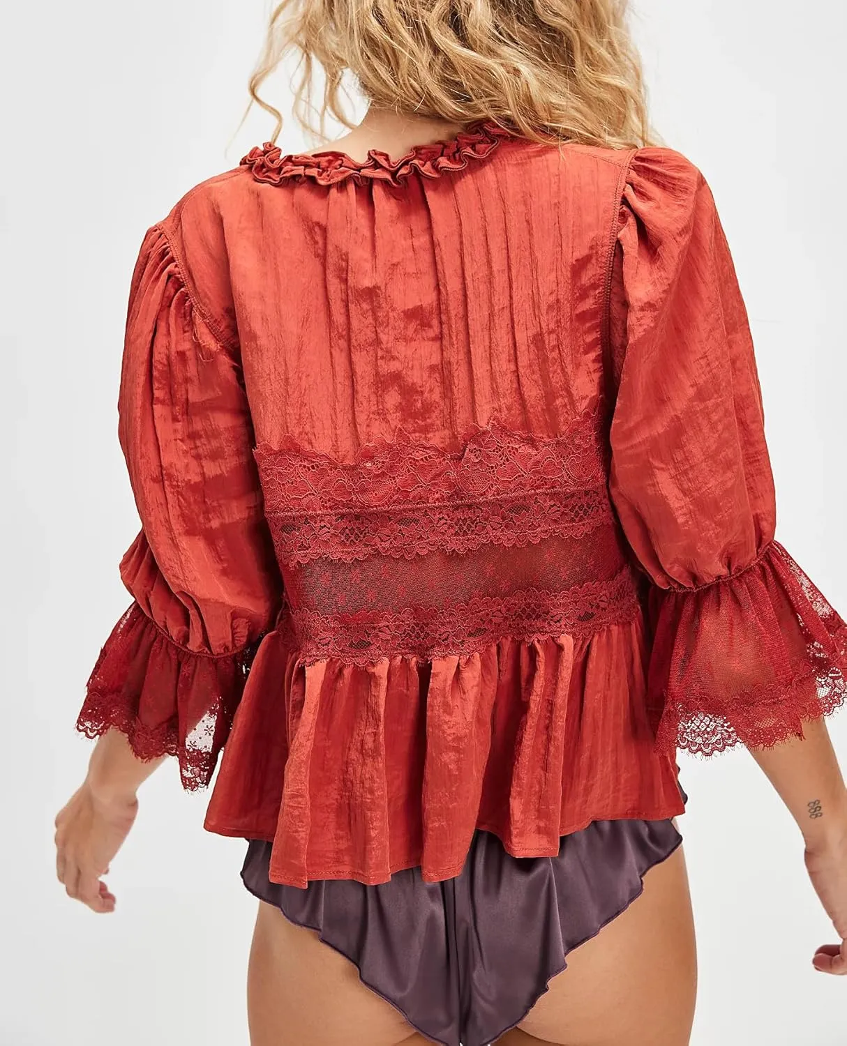 Women Flowy Tie Front Tops Boho Beach Sheer Lace Ruffle Shirts Fashion Short Sleeve Embroidered Eyelet Blouses 2025
